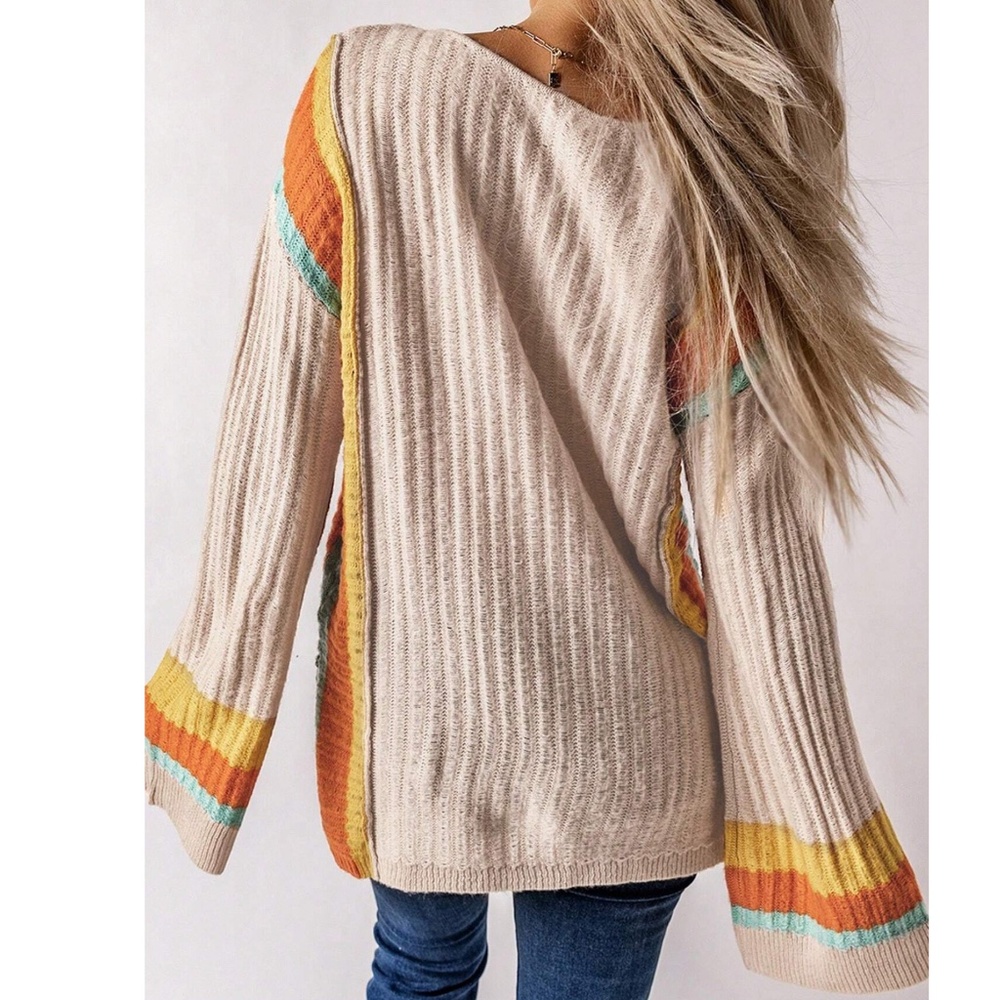 03 Cozy Color Block Loose Fit Sweater Top - Picture 3 of 8